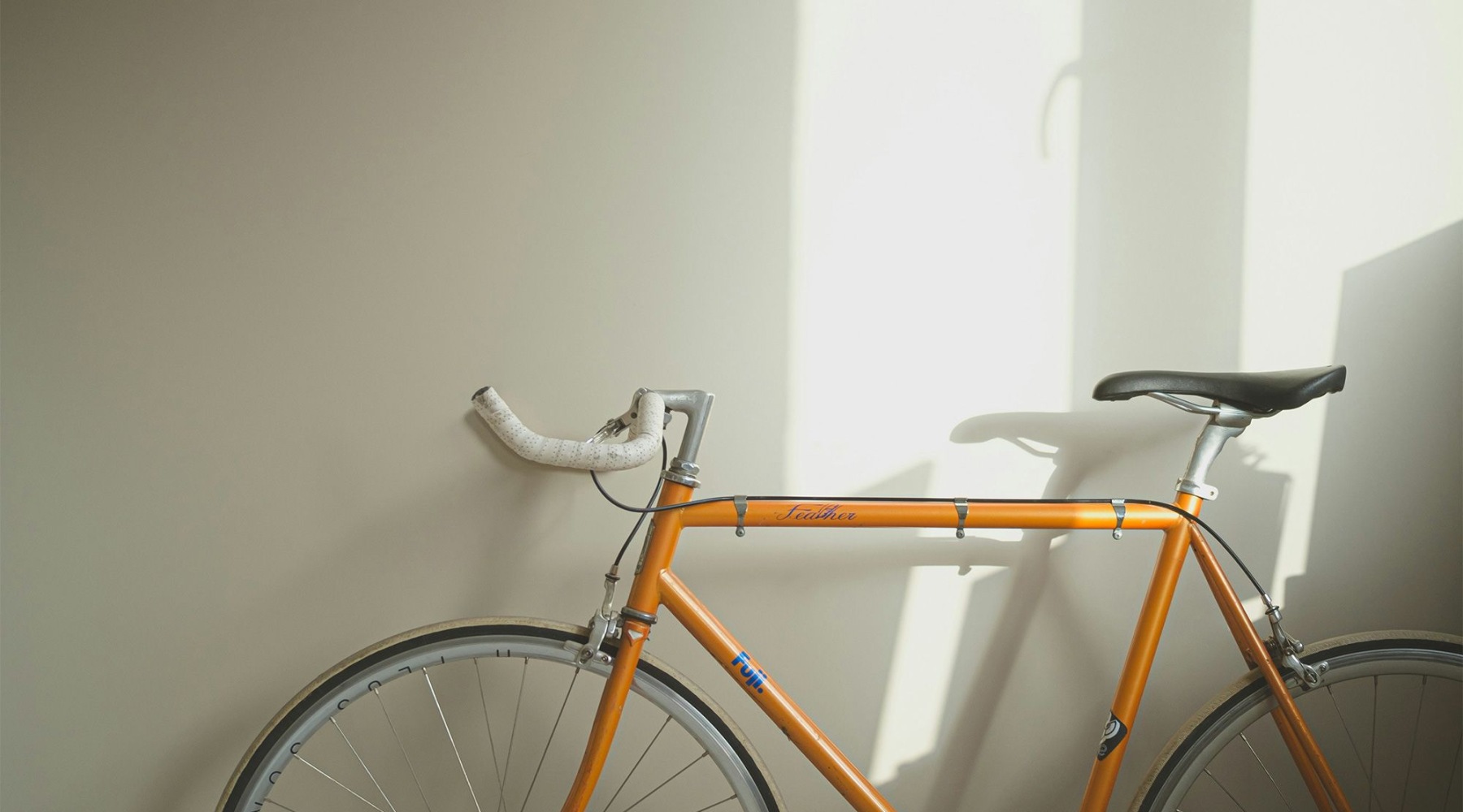 a bicycle parked in a room