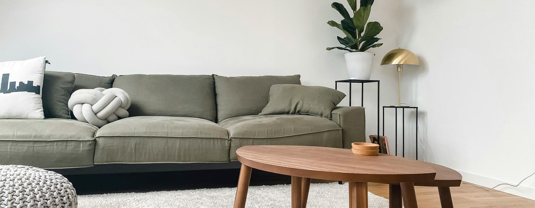 a living room with a couch and a coffee table